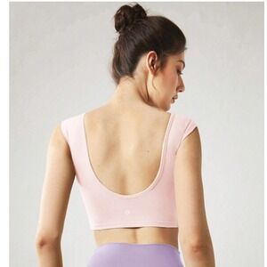 Glowmode FeatherFit Pink Just Do U-Back Cap Sleeve Slit Hem Crop Tank Top